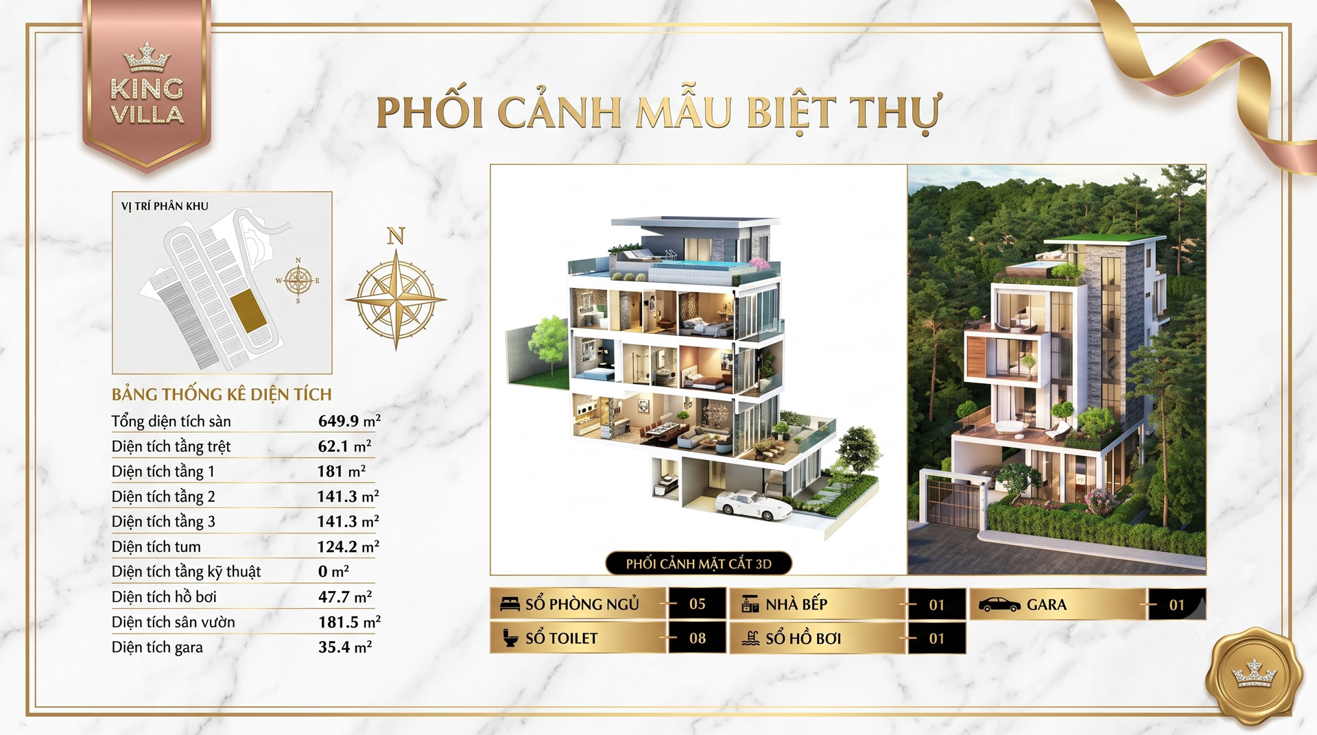 Phối cảnh thiết kế biệt thự the Lotus Hill mẫu King Villa có diện tích xây dựng 649m2 Phối cảnh thiết kế biệt thự the Lotus Hill mẫu King Villa có diện tích xây dựng 649m2